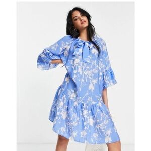 & Other Stories Blue Floral Ruffle Mini Dress – Size S ~ NWOT